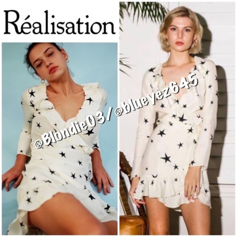 Realisation Par “Alexandra” wrap dress in cream superstar XS